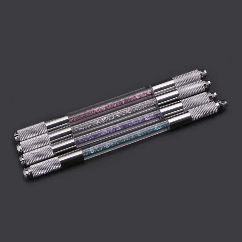 1pcs Manual Double Crystal Acrylic Tattoo Pen Microblading Permanent Makeup Eyebrow Tools 2 Usage for Flat or Round Needles