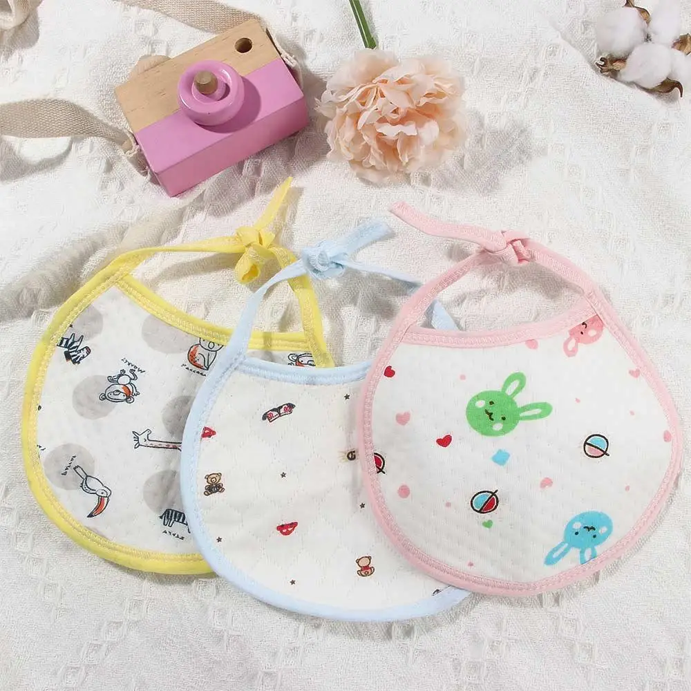 Unisex Soft Cotton Round Cartoon Newborn Bibs Feeding Towel Burp Cloths Saliva Towel