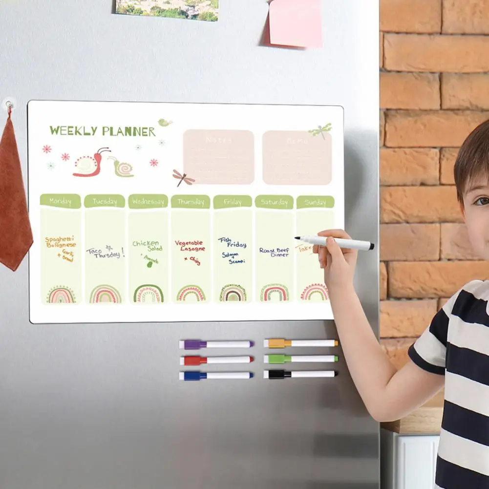 ثلاجة مخطط أسبوعي مغناطيسي ، مسح جاف ، لوحة رسائل ، قلم كتابة ، قابل للمسح ، مخطط شهري ، مغناطيس ثلاجة ، 9 طقم