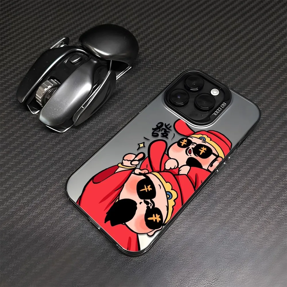 

God of Wealth wearing sunglasses phone case for iPhone 16 15 14 13 12 11 Pro/ Max/Plus shock-proof rear cover anti-fingerprint