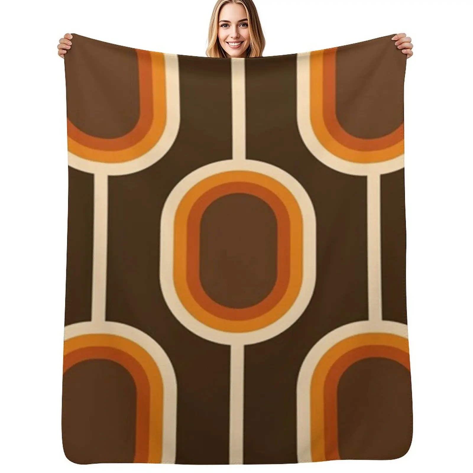 

70s Pattern Orange and Brown Connected Nodes Throw Blanket Soft Home Decor Blanket for Couch Bedroom