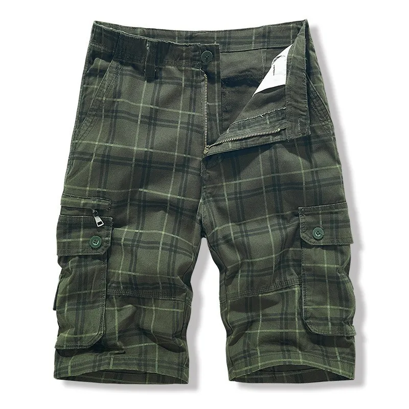 New Summer Men Cotton Plaid Casual Shorts Jogger Loose Tooling Shorts Pants High Quality Male Straight Knee Length Shorts Pants - Image 4