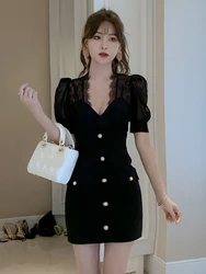New Arrival Fashion Bodycon Night Club Party Dress Women Elegant Summer Sexy Perspective Lace Temperament OL Black Mini Dress