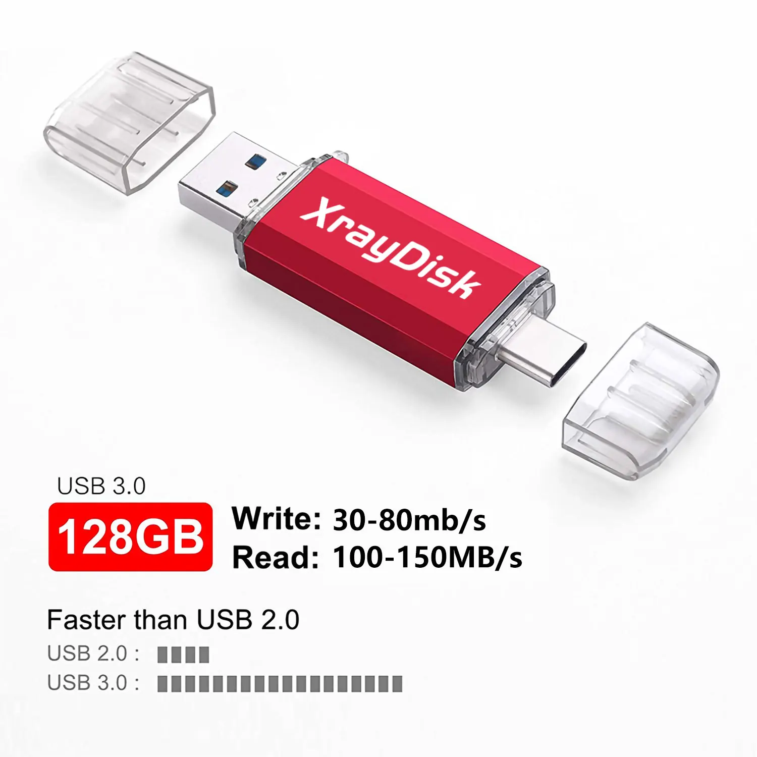 Xraydisk Usb C نوع C فلاش حملة 32 جيجابايت 64 جيجابايت 128 جيجابايت 256 جيجابايت 2 في 1 Otg USB 3.0 محرك أقراص على شكل إبهام ذاكرة عصا مع بيانات التخزين الخارجية