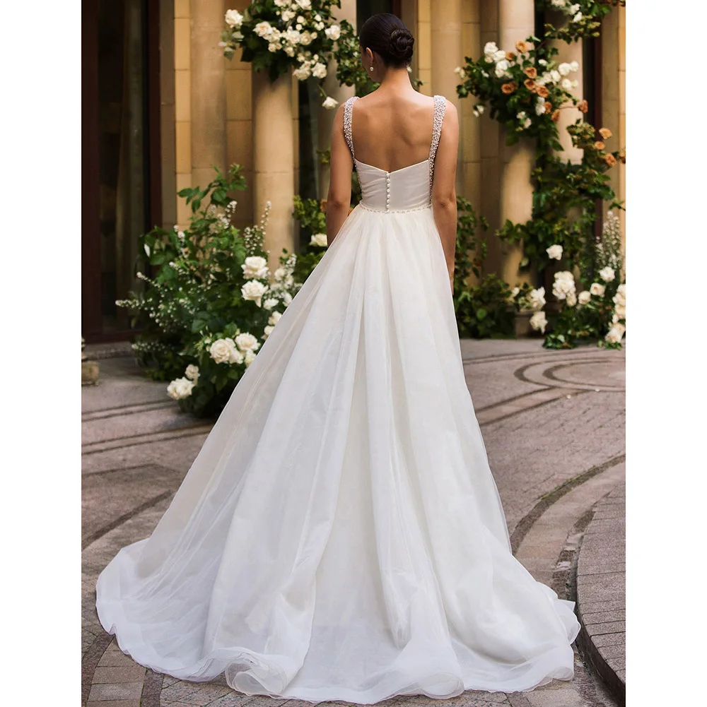 Customized Ivory Satin Slim Fit Mermaid Dance Dress 2026 Pearl Suspender and High Seam Elegant Bridal Gown Suitable for Weddings