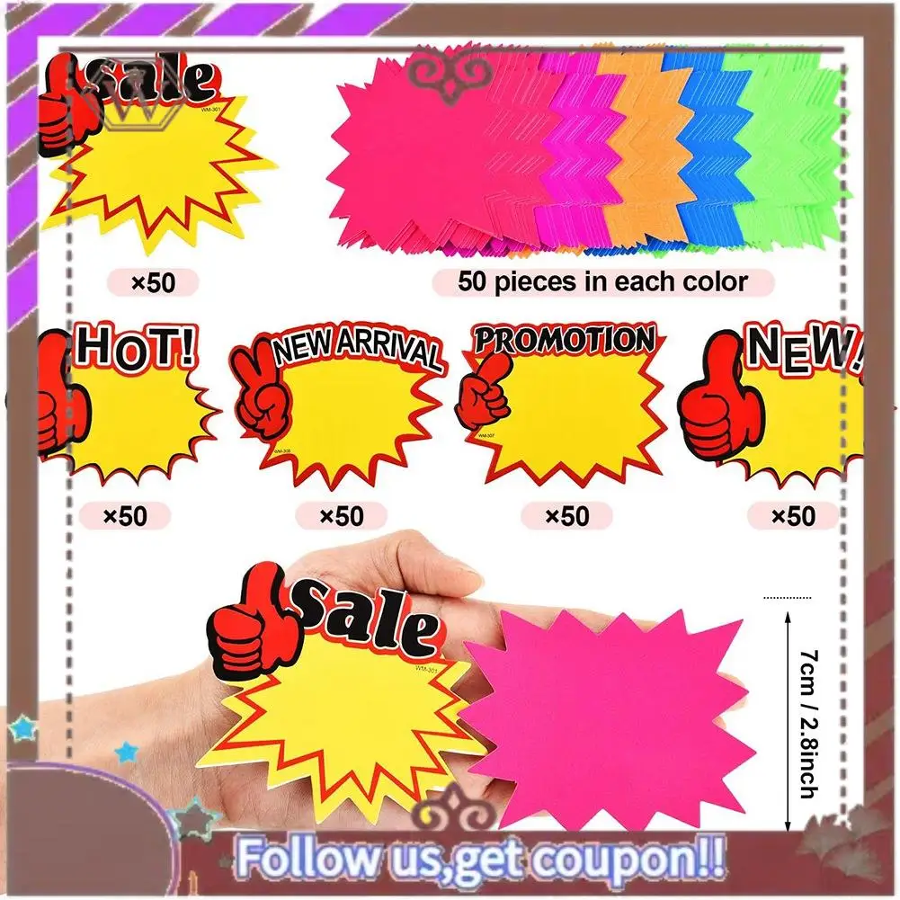 ABBG-500 Pezzi Burst Signs Cartelli per negozi Etichette per vendita al dettaglio a forma di stella vuota Cartelli in carta Burst per feste in negozio al dettaglio, 10 stili