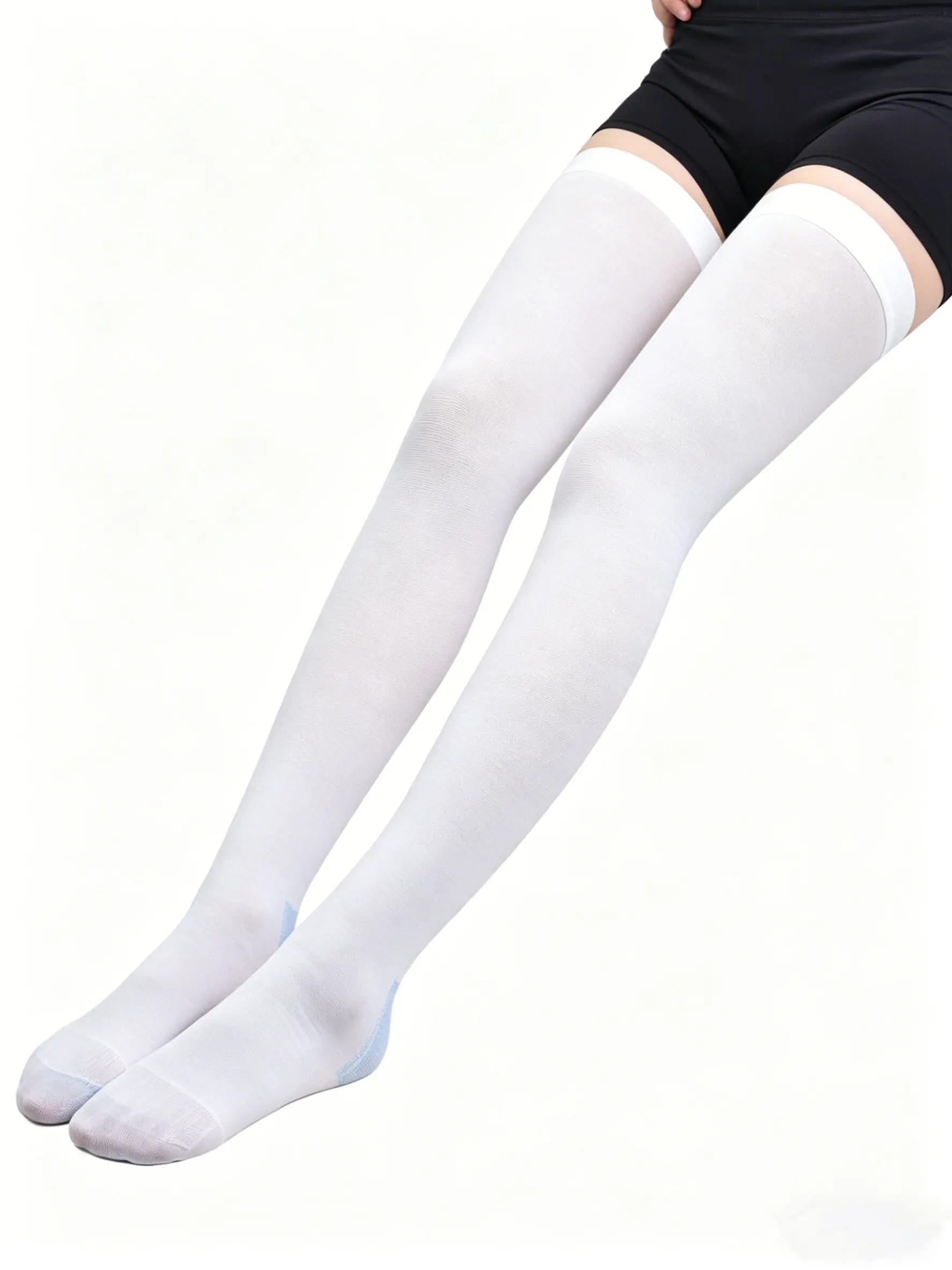 Blue White Graduated Compression Level 2 Medical Anti Embolism Socks Non Slip Knee High Thigh Length Mid Calf for Men Women
