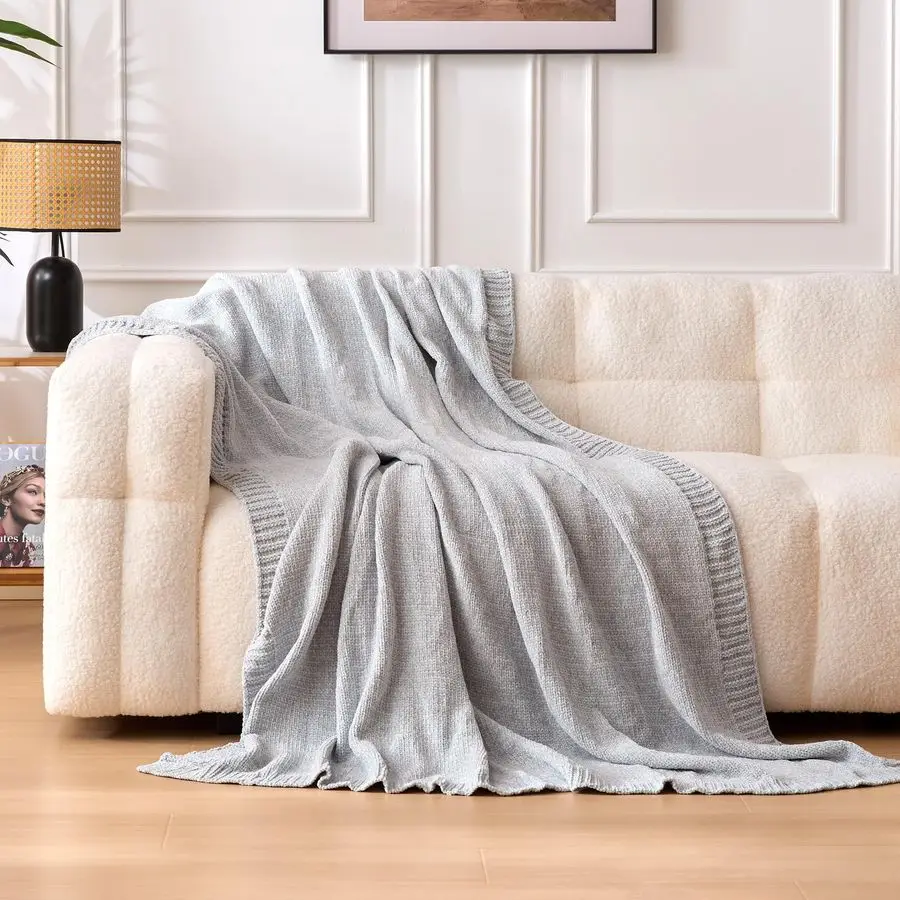 

Плед из микрофибры Chunky Chenille Knit для дивана, кровати и софы, мягкий и теплый, легкий, из джерси, 6080, серый