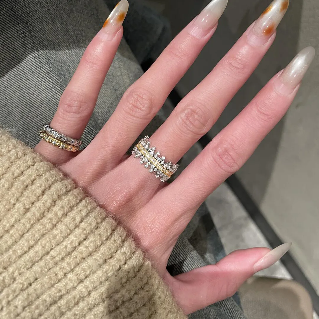 Sparkling Vintage silver 925 inlay Full Diamond Two tone Ring Light Luxury crown rings for women Wedding fine Jewelry Gifts