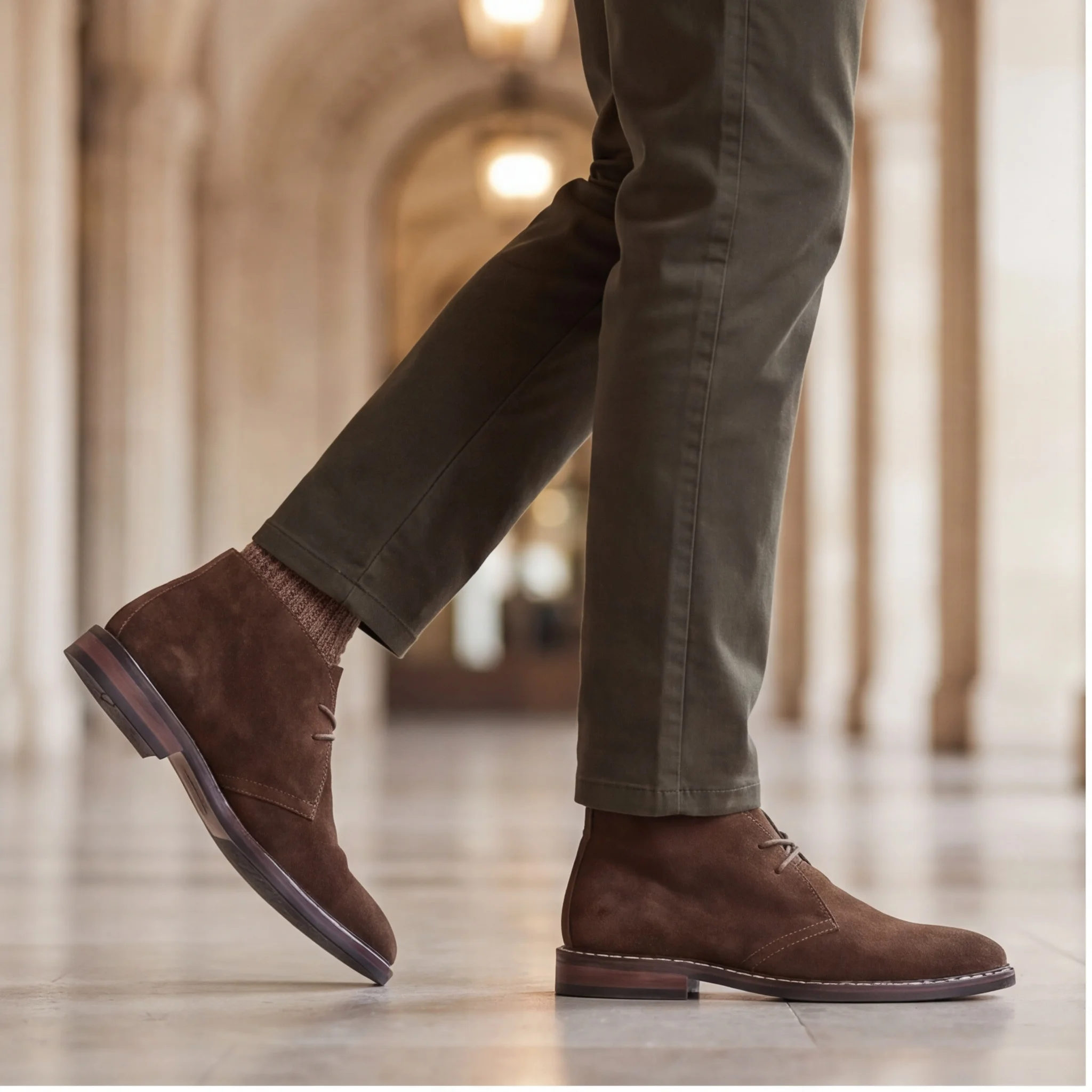 Natürliche Kuhwildleder-Herren-Chukka-Stiefel, Echtleder-Desert-Boots, modische, bequeme Marken-Knöchelstiefel aus Leder # KD583 – Detail 6