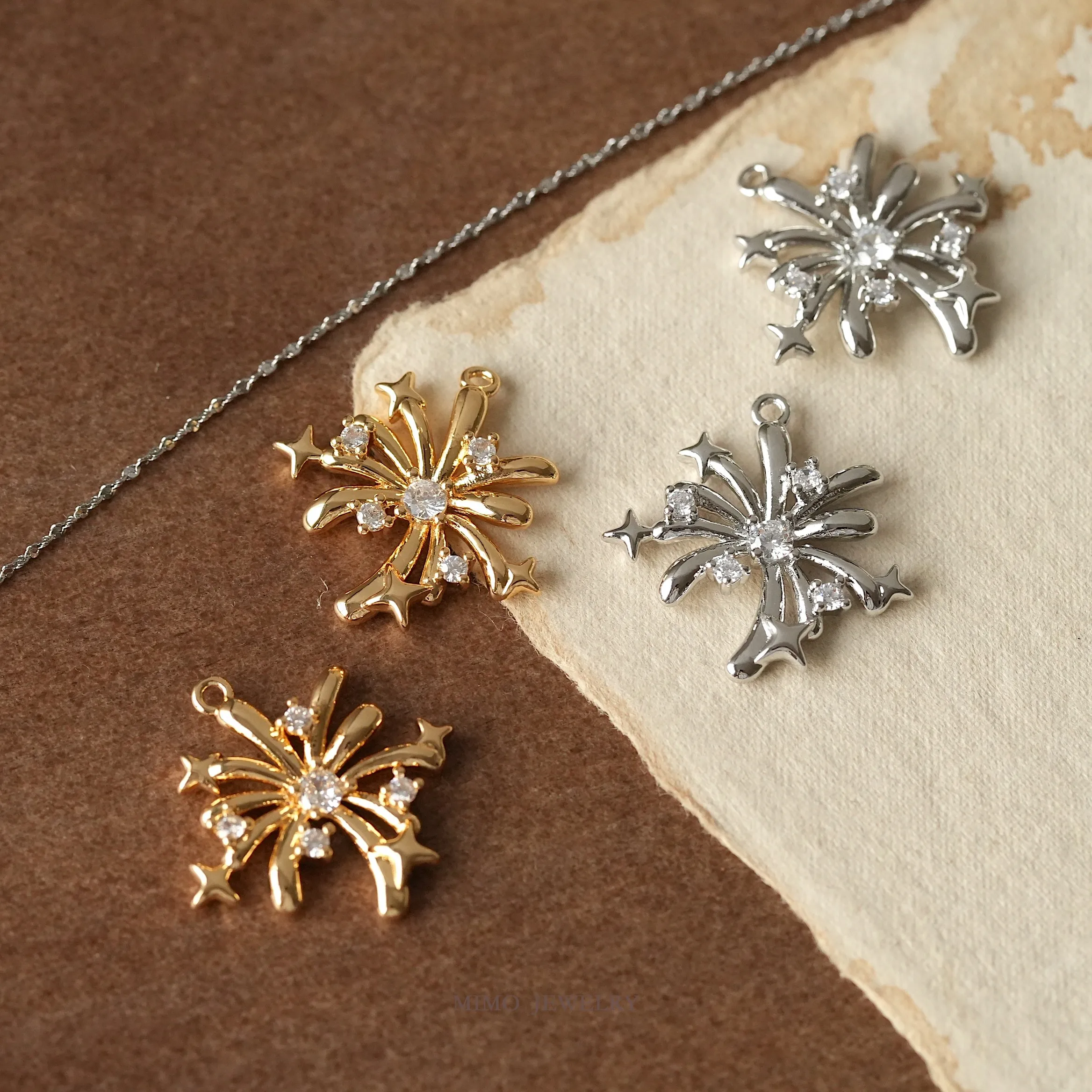 Sparkling Stars, Zirconia Charms Pendant Supplies DIY Hand Brass Gold Plated Accessories 21x20.8mm