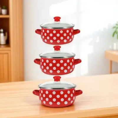 

1Set Soup Pot Set with Lids Enamel Pots Non Stick Base Easy Grip Handles for Home Kitchen Cooking Convenience Enamel Pot