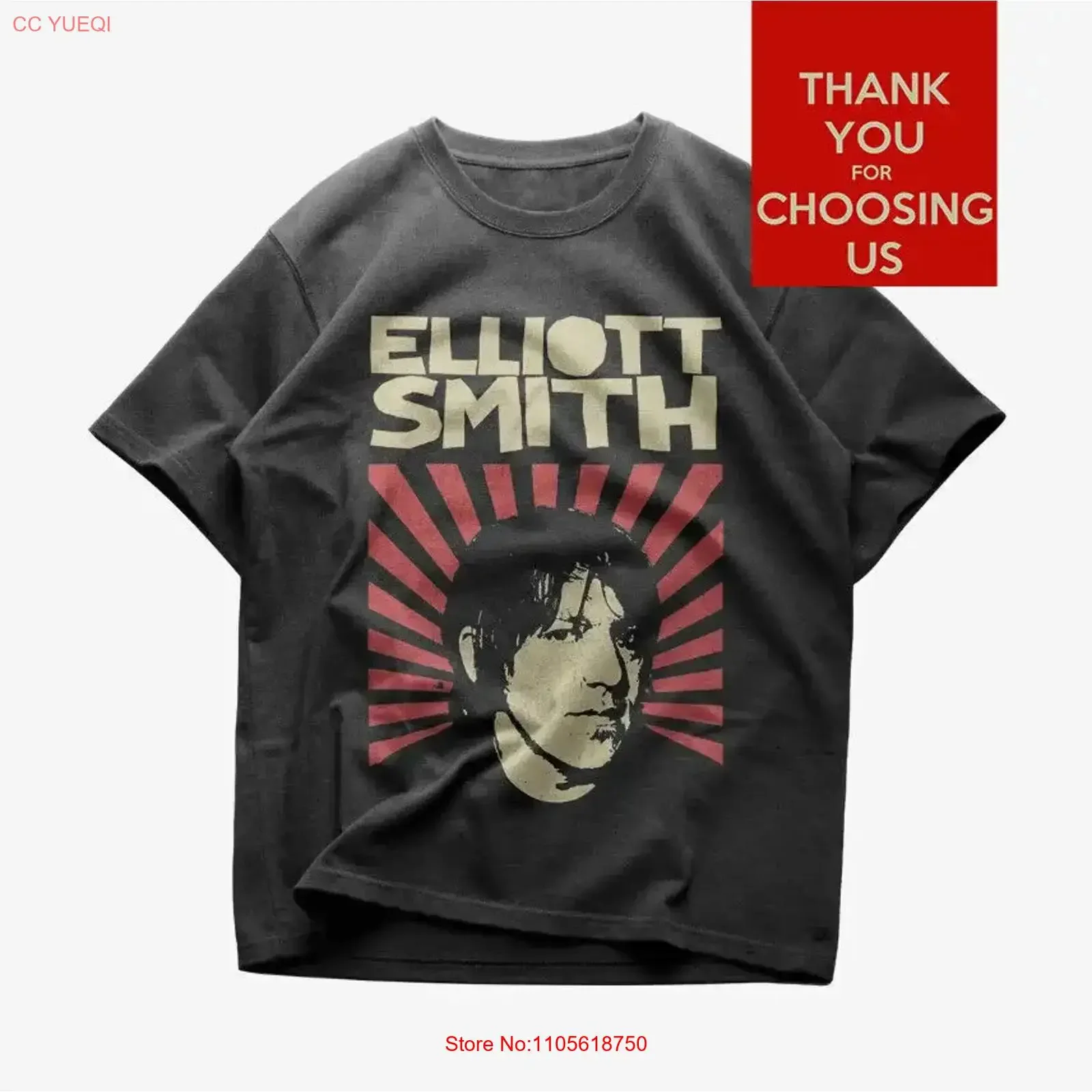 New Rare Elliott Smith Black T Shirt For Fans All Size vintage Washed streetwear Slightly designer clothes Casual