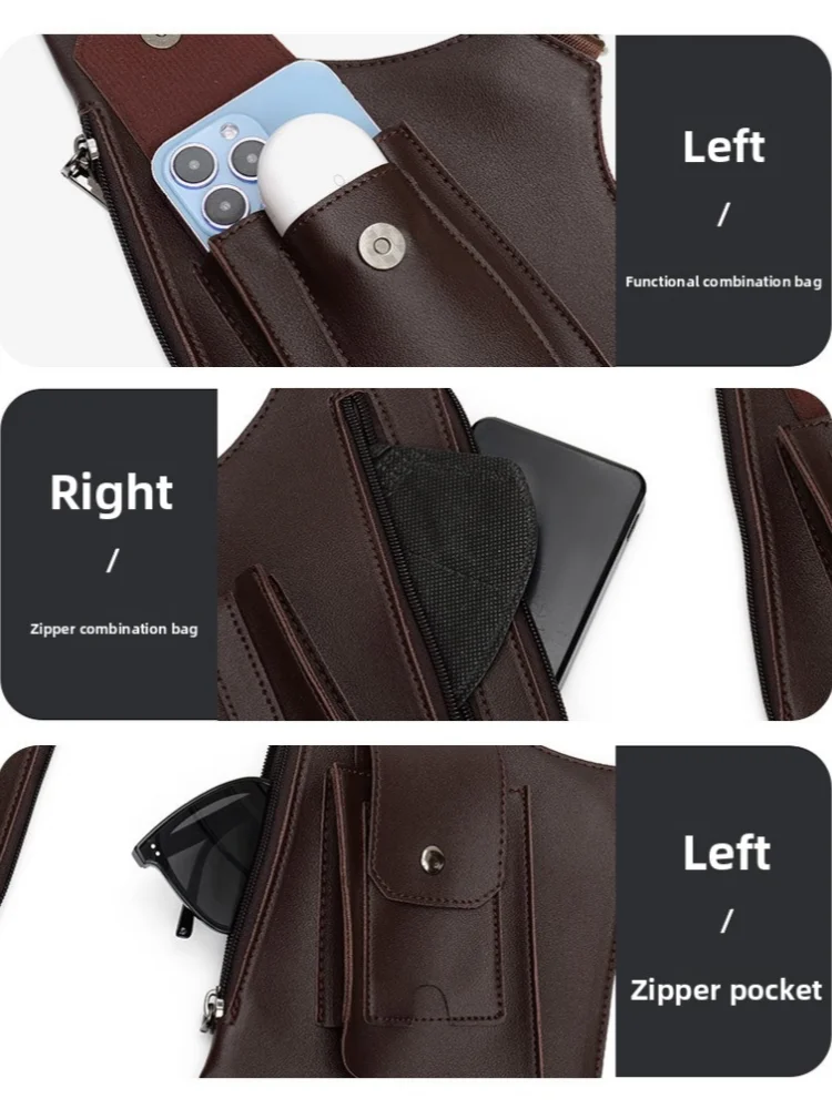 กระเป๋าสะพายข้างผู้ชายแบบหลายช่องใส่ของ กันขโมย สำหรับกิจกรรมกลางแจ้ง ตกปลา ทำจากวัสดุ PU กันน้ำ ใช้ได้หลากหลาย