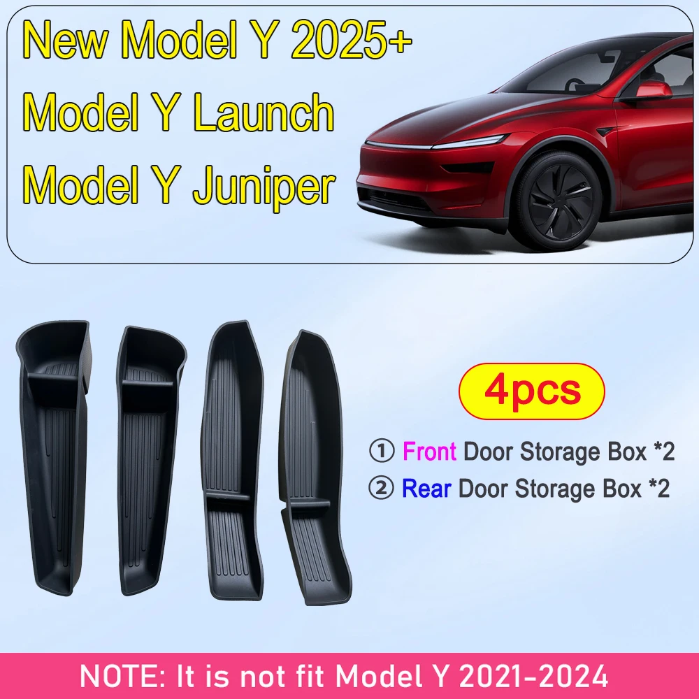 4 Stuks Tpe Zijdeur Box Trays Voor Tesla Moldel Y Juniper Model 3 Highland Model Y/3 Deur organizer Voor Achter Deur Trays