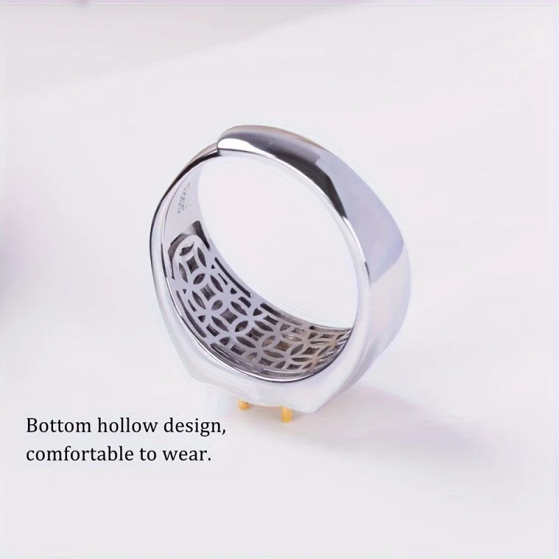 6*8mm minimalist men's ring setting, s925 sterling silver dual-color ring base, closed bottom hollow design,