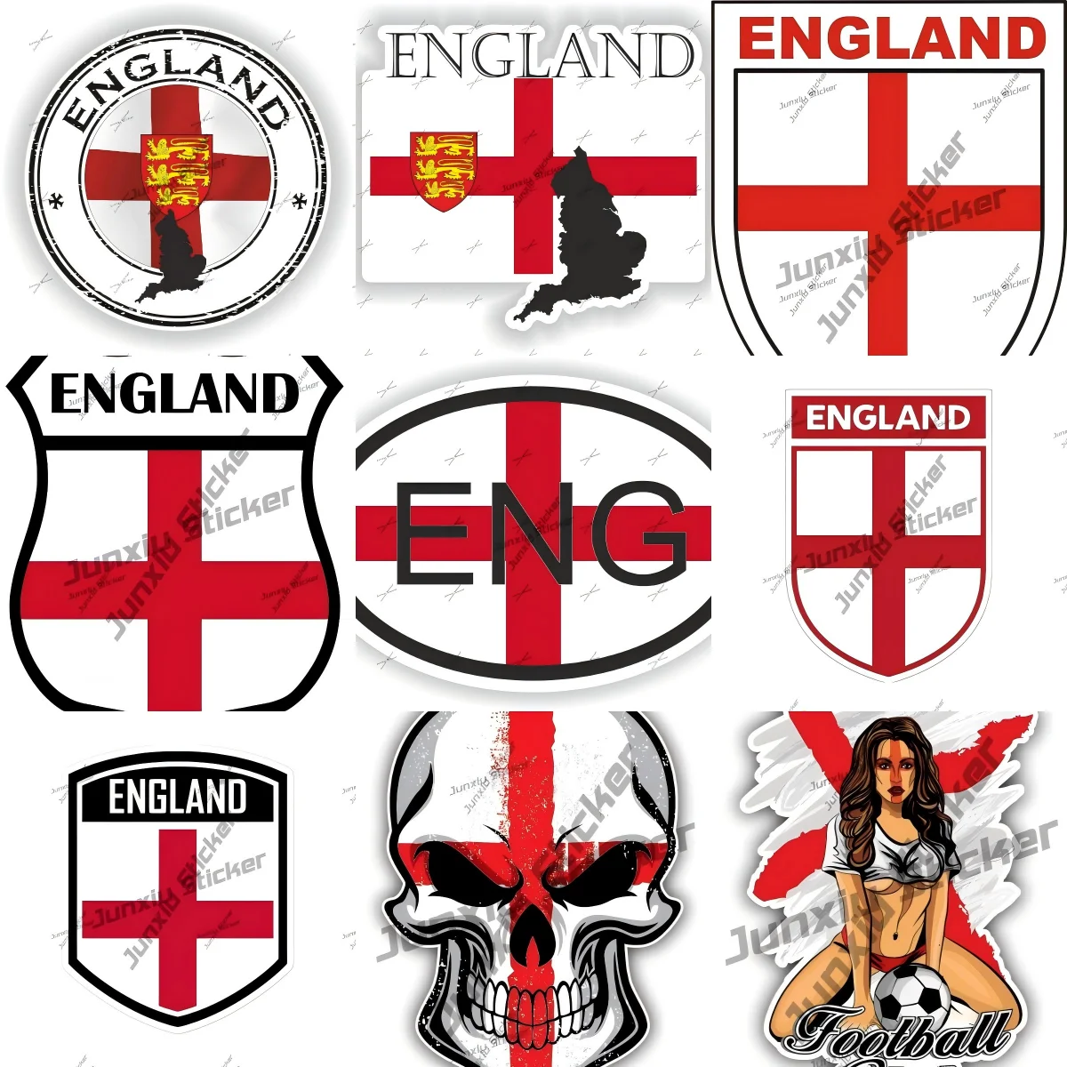 

England Emblem Red Three Lions Round Seal Flag Shield Stickers England skull football Flag Soccer Club Fan Girl PVC Decal