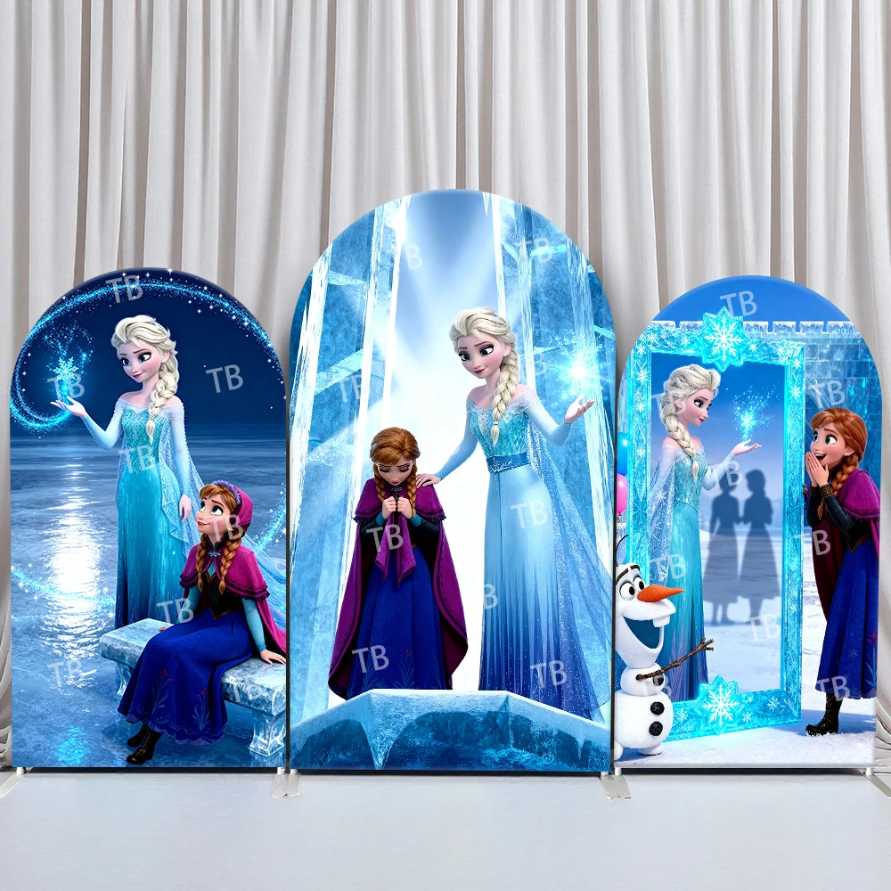 

TB Disney Frozen Elsa Anna Olaf Ice Theme Arch Backdrop for Birthday and Baby Shower Kids Party Decoration Photo Booth Props