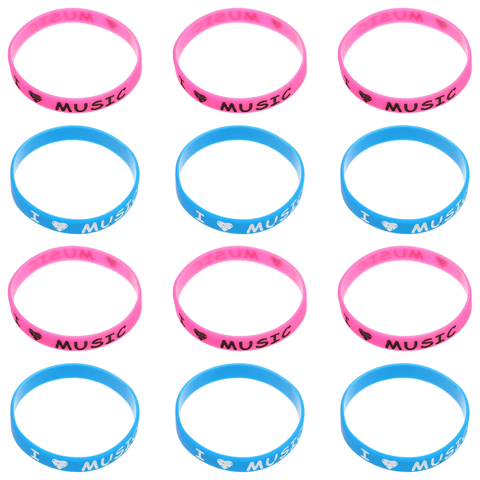 

12 Pcs Rock and Roll I Love Music Bracelet Colorful Bracelets Silica Gel Concert Party Favors