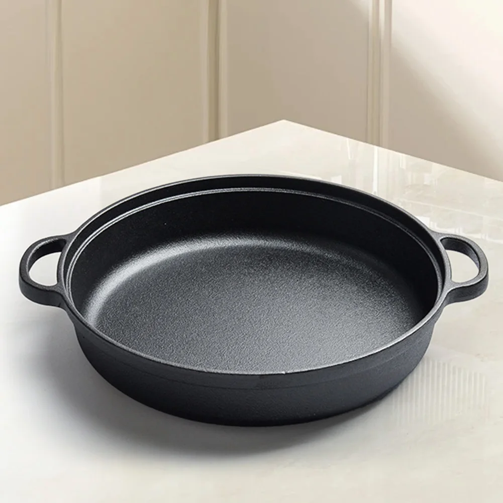 

22/25/28/30cm Cast Iron Skillet with Double Handles Frying Pan Pre-Seasoned Baking Tray for Bread Baking Outdoor Cooking Camping