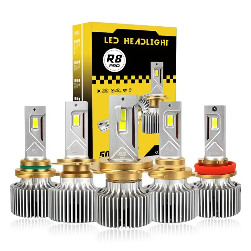 Led Car Headlight H1 H4 H7 H11 9005 Bulbs High Power Light Bulb 50000LM Automotive Lighting System High/low Beam Fog Lamp R8 Pro