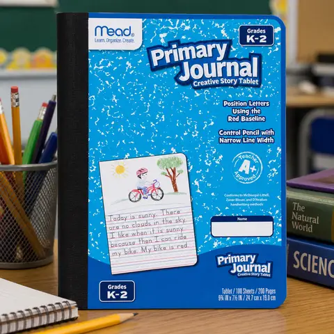 Primary Journal Half Page Ruled Composition Notebook With Picture Space Hard Cover For K-2 Writing Practice