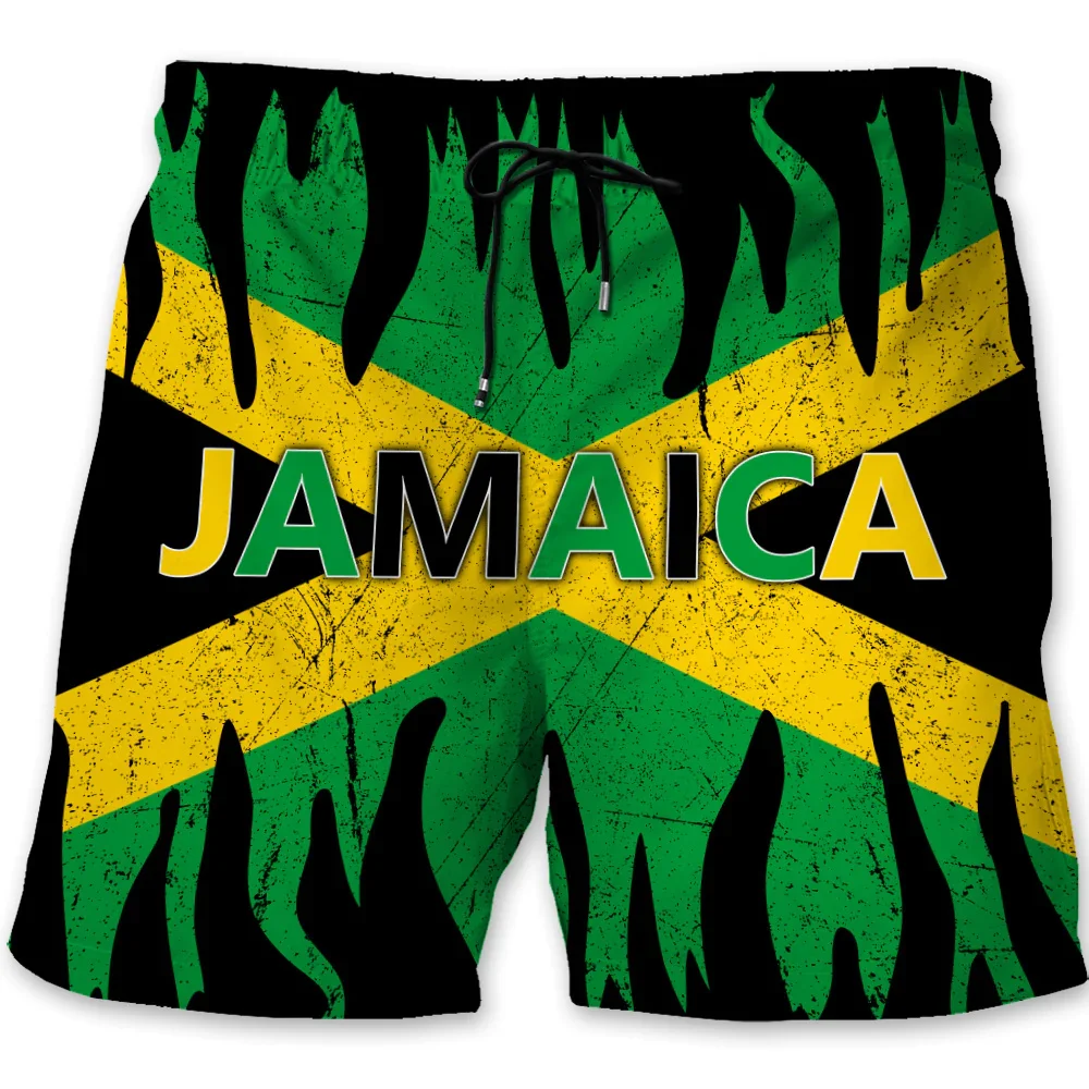 Jamaica Lion Emblem Graphic Beach Shorts Men 3D Print Jamaican Flag Swimsuit homme Summer Hawaii Swim Trunks Cool Ice Short Pant