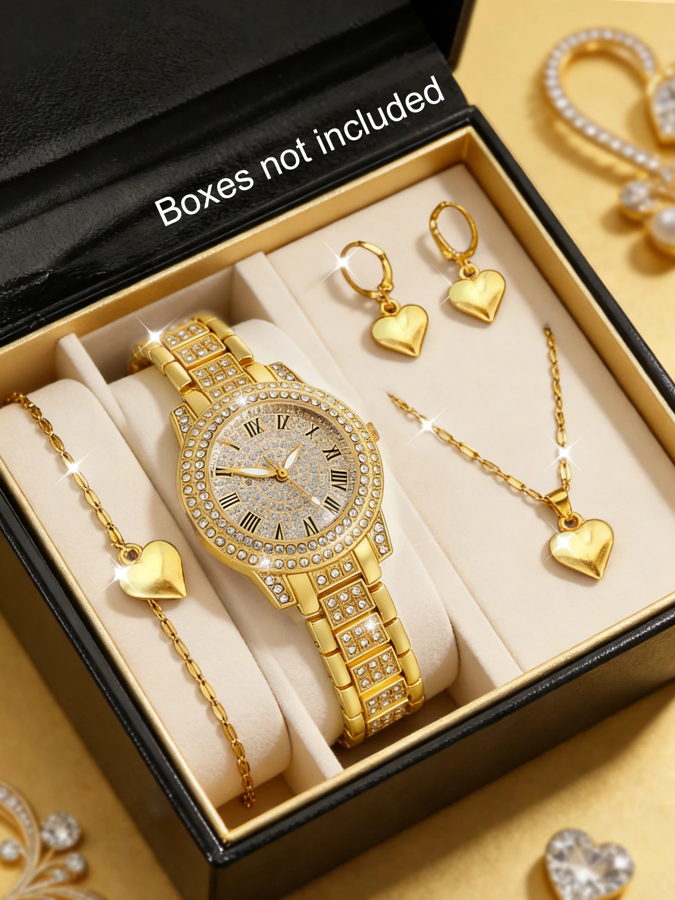 Fashionable Luxury round Shell Quartz Watch with Heart-Shaped Accessory Set Versatile Daily Wear Watch Set Birthday Gift
