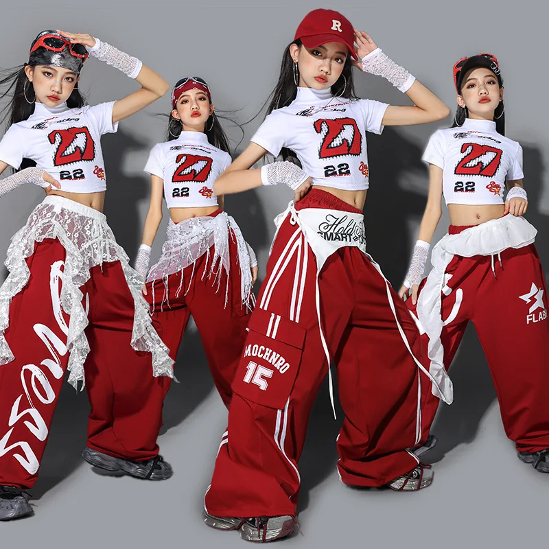 Girls K-pop Crop Top Cargo Pant Kids Hip Hop Street Dance Skirt Clothes Sets Costumes Children Girl Group Streetwear Costumes