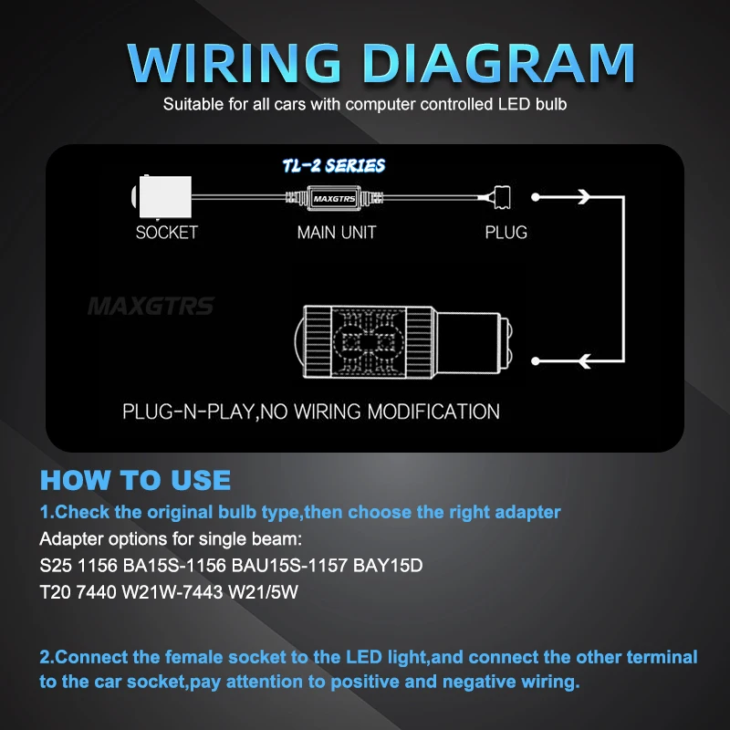 2x MAXGTRS Load Resistor Car LED Decoder Canbus For P21W BA15S PY21W BAU15S 1156 1157 BAY15D P21/5W T20 7443 7440 W21/5W W21W