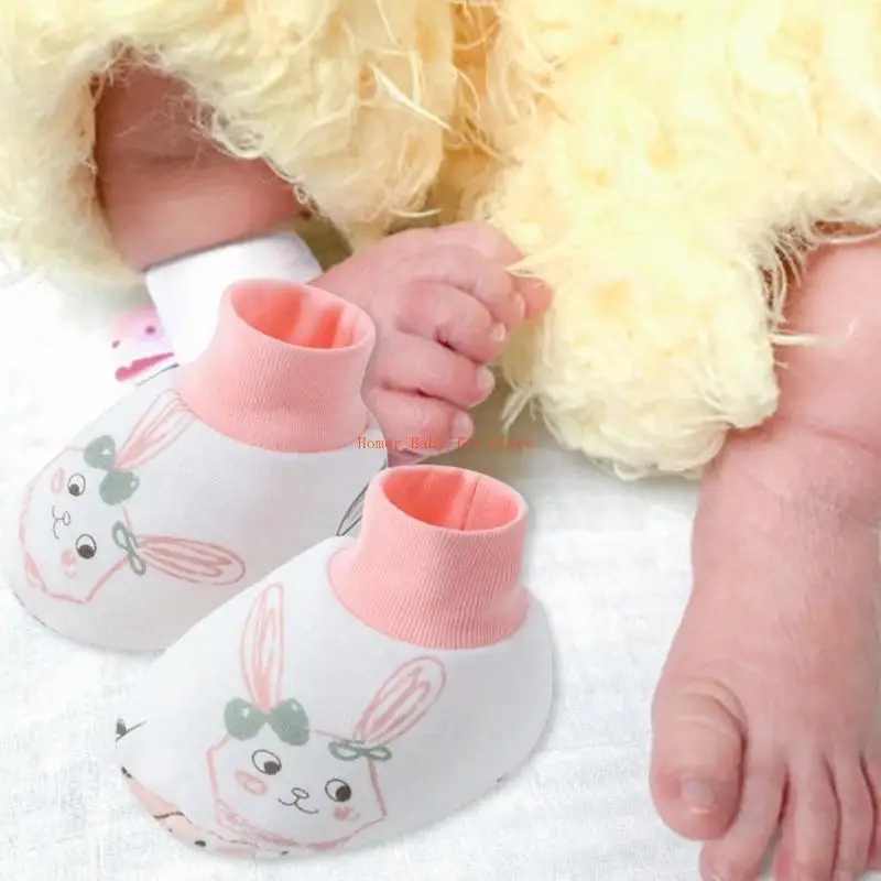 J0PF 4 ชุดผ้าฝ้ายนุ่มสบายเด็ก Mittens พร้อมถุงเท้าสำหรับทารกแรกเกิด Breathable Scratch Proof ถุงมือ 0-6 เดือน