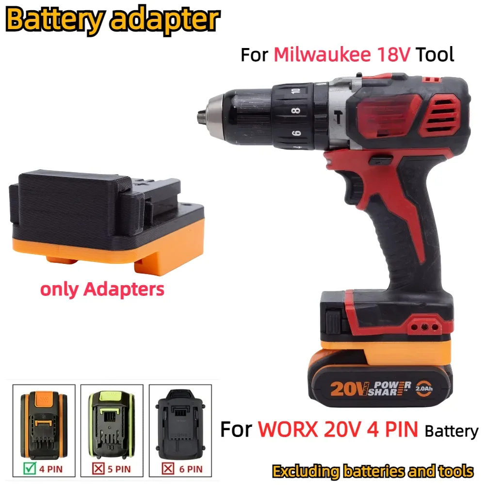 

Battery Adapter Converter for WORX 20V 4 PIN Li-ion Battery Series To Milwaukee 18V series Cordless Power Tools(Adapters only）