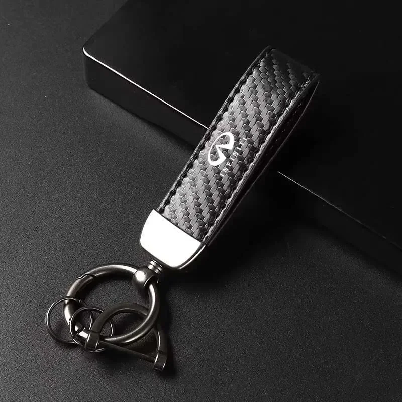

For Infiniti QX30 Q50 Q60 Qx70 QX80 Qx56 Fx35 Carbon Fiber Leather Car Key Fob Decoration and Car Keychain with Horseshoe Clasp
