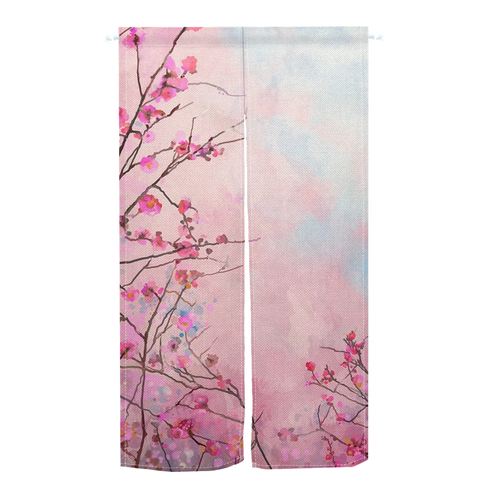 Japanese Floral Door Curtain Pink Cherry Blossom Flowers Design Sweet Romantic Style for Bedroom Living Room Home Decor Curtains
