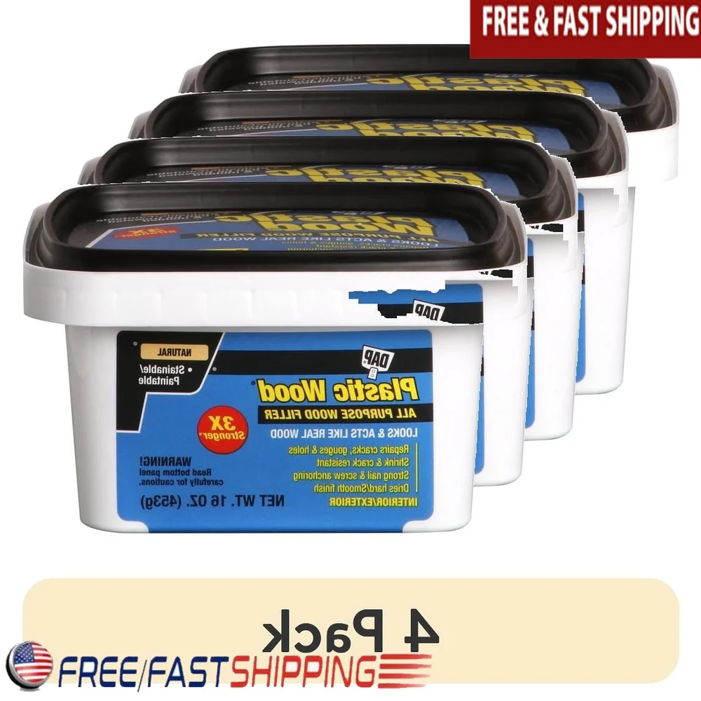 

4 упаковки, натуральный универсальный наполнитель для дерева, 16 унций, пятно, латексная формула, которую можно покрасить, внутренняя и внешняя часть, ремонт трещин, строжки, отверстия