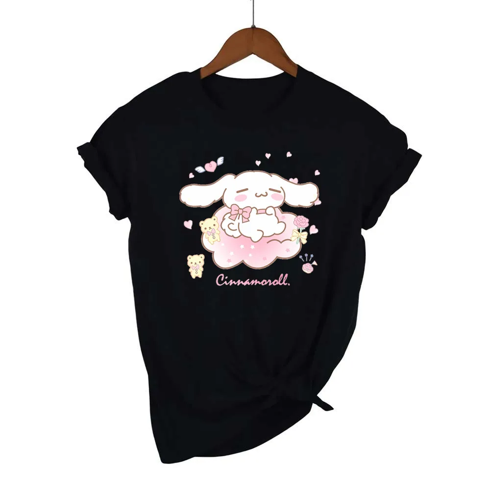 Cartoon śliczne koszulki Cinnamoroll drukuj damski T-shirt z krótkim rękawem japoński letni top Tees Harajuku gotyckie koszule damskie