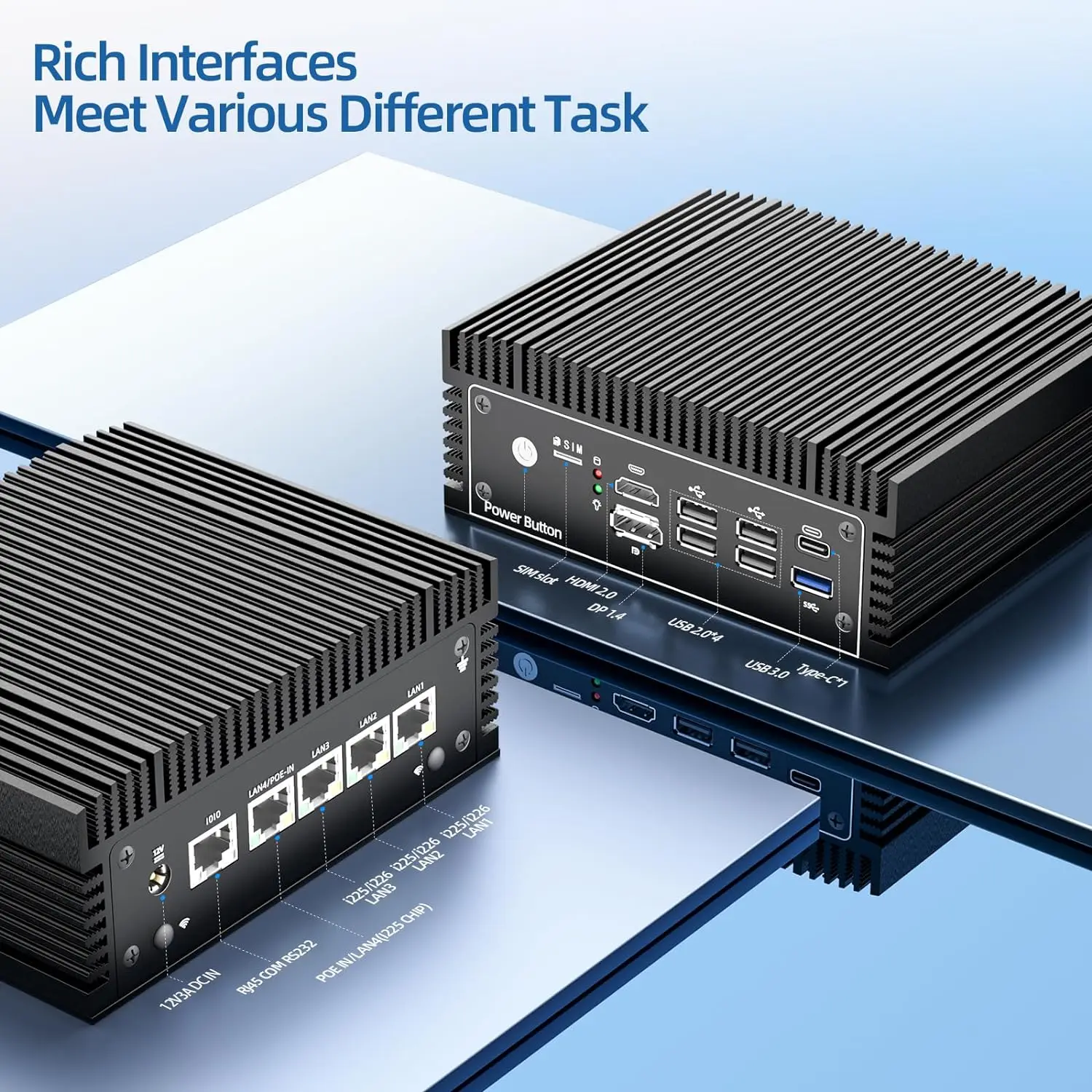 كمبيوتر صغير بدون مروحة صناعي ، Intel N100 POE ، توجيه ناعم ، 4X intel i226 Lan ، Windows 11 Pro pfSense Firewall ، HD2.0 DP1.4