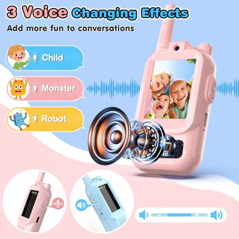 Walkie Talkies para Crianças Pacote com 2 Intercomunicadores Recarregáveis Cute com Tela de 2 Polegadas Chamada com Um Clique para Presentes Infantis