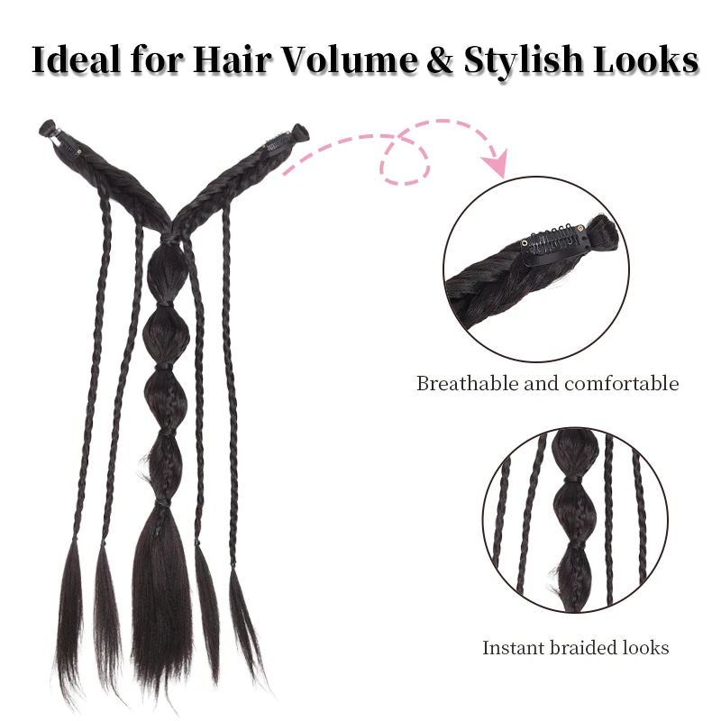 Extensiones de cabello trenzado media cabeza estilo elfo con clips BB, fibra sintética para mujeres, fácil de colocar en la parte trasera 3