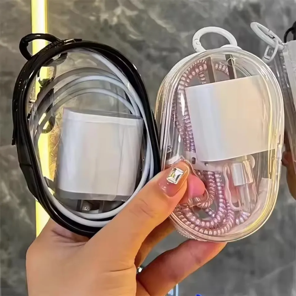 Portable Mini Clear Zipper Storage Bag - Space-Saving Organizer for Earphones & Chargers, Versatile with Handy Keychain Loop
