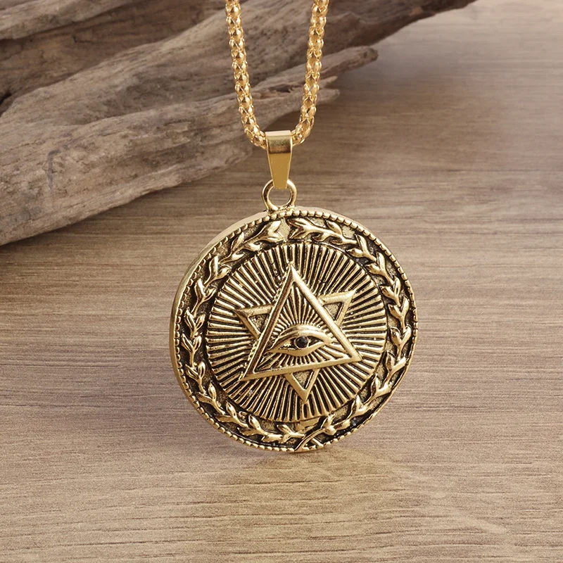 Illuminati All Seeing Eye Amulet Necklace Men\\\'s Fashion Jewelry Punk Hip Hop Gift