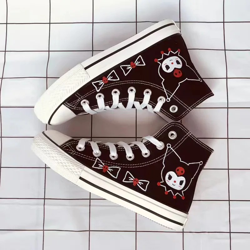 Sanrio Hello Kitty Graffiti Canvas Shoes Kawaii Girls Lolita Shoes Preppy Style Black Teenager Sneakers 2024 Spring/Summer New