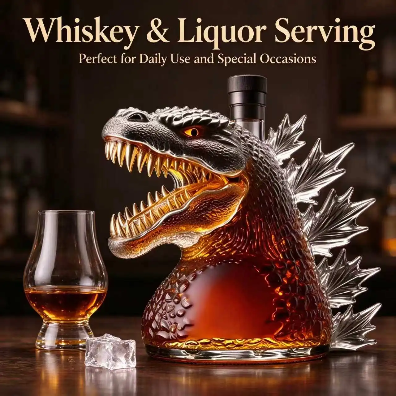 Monster Dinosaur Glass Liquor Decanter, Novelty Shaped Whisky Bottle, Bar Table Decor, Creative Gift for Drink Enthusiasts