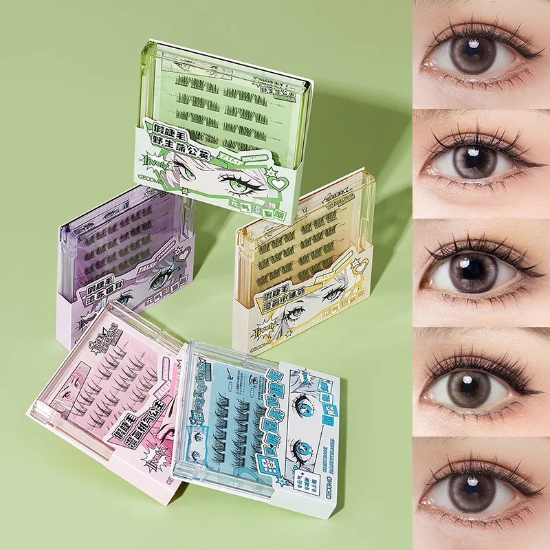 GECOMO Manga-Style False Eyelashes: Glue-Free Mouse-Like Individual Clusters - Dense, Cute, and Effortlessly Easy to Apply
