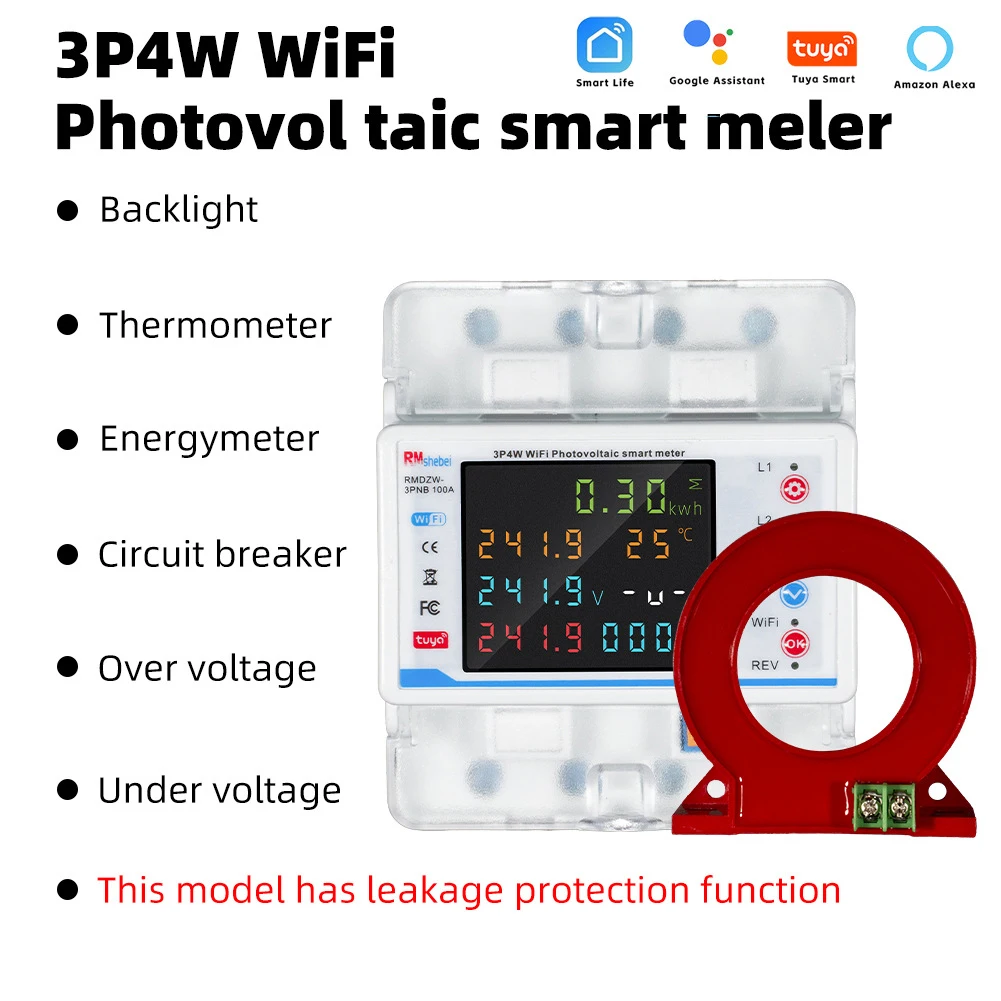 Tu ya WiFi Intelligent Circuit Breaker Automatic Reclosing Protector 3P4W Power Meter Three Phase Reclosure Switch Protections