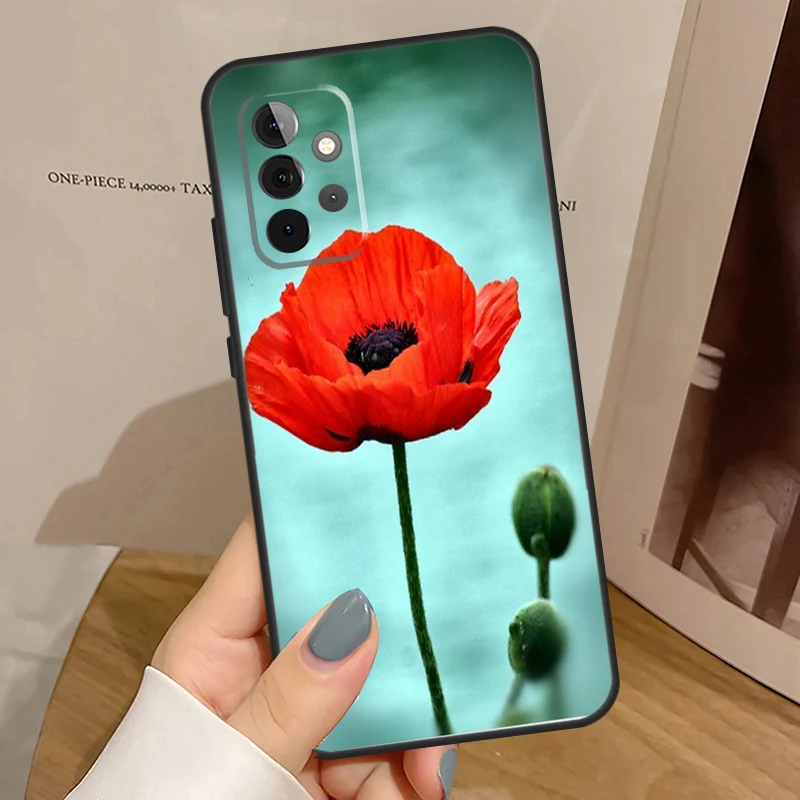 Red Corn Poppy Flower For Samsung Galaxy A53 A33 A13 A23 A15 A25 A35 A55 A51 A71 A12 A32 A52 A14 A34 A54 Case