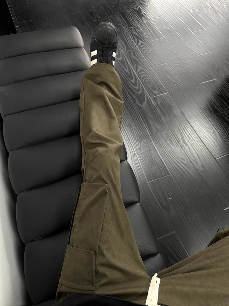 

k Brown Men's Casual Work Pants American Vintage Loose Fit Autumn Leisure Trousers Straight Leg ket Detail Regular Fit