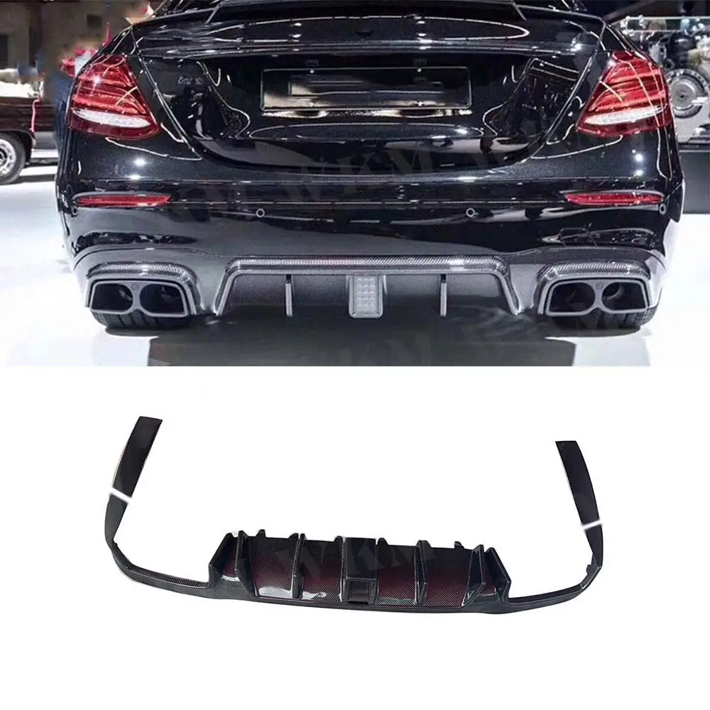 For E Class Carbon Fiber Rear Bumper Lip Diffuser Spoiler  with light for Benz W213 E200 E260 E300 E63 AMG B Style 2017 2018 +