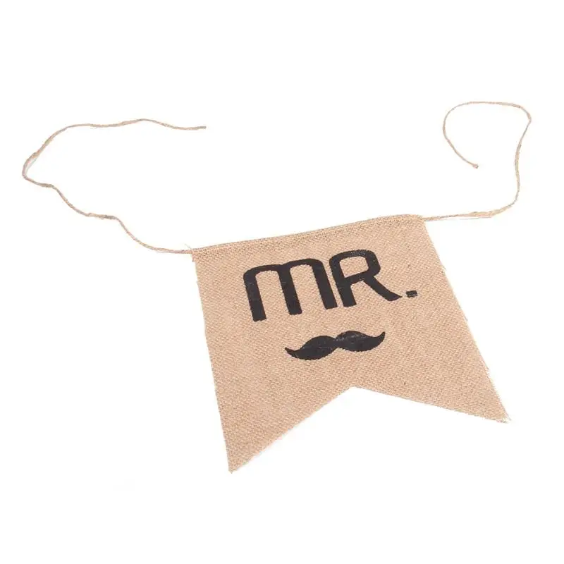 Size 20*25CM Mr&Mrs Chair Back Wedding Flags Raw Jute Linen Bride&Groom Chair Back Banner Used In Wedding Decoration