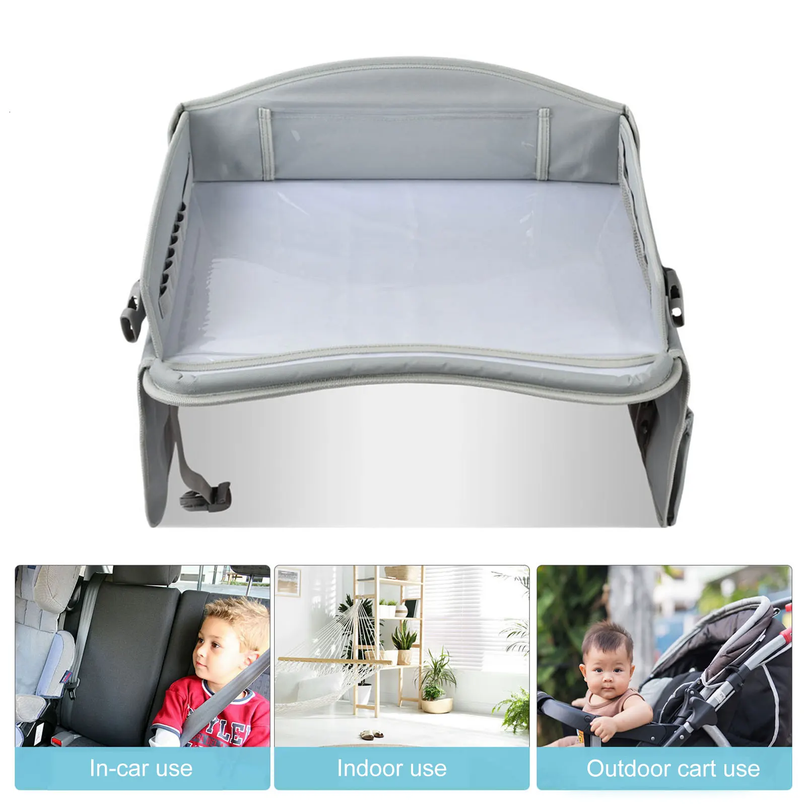 Baby Kids Car Seat Travel Tray Waterproof Safety Seat Play Snack Draw Table Organizer Storage 16.9*14.3*11.8 Inch Portable Table